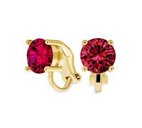 Red Pink Brilliant Cut Solitaire Round Cubic Zirconia CZ Clip On Stud Earrings Simulated Ruby Gold Plated Brass