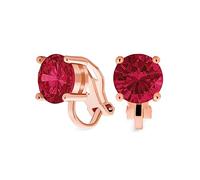 Red Pink Brilliant Cut Solitaire Round Cubic Zirconia CZ Clip On Stud Earrings Simulated Ruby Rose Gold Plated Brass