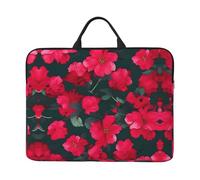 Red Pink Flower Print 14in Laptop Case Sleeve Bag â€“ Portable Handle, Business Travel, Commuting, Accessory Pocket