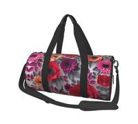 Red Pink Flowers Duffle Bag With Shoes Compartment And Adjustable Strap,Foldable Travel Duffel Bags For Men Women,Waterproof Duffel Bags, Black, One Size