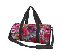 Red Pink Flowers Duffle Bag With Shoes Compartment And Adjustable Strap,Foldable Travel Duffel Bags For Men Women,Waterproof Duffel Bags, Black, One Size