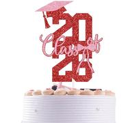 Red & Pink Glitter Bow Class of 2026 Cake Topper, Bowties Themed High School College Graduation Party Decorations Supplies for Graduate Girls Boys