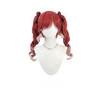 Red Pink Gradient Double Ponytail Curly Wig for Women with Bangs Two Tone Cosplay Wigs Realistic Anime Costume Wigs Heat Resistant Synthetic Wig for Halloween Party