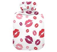 Red Pink Kiss White Hot Water Bottle with Soft Cover Bed Hand Feet Warmer Winter Gift Hot Water Bag for Neck, Shoulder and Menstrual Cramps Medium