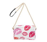 Red Pink Lipstick Kiss White Cross Body Bags Womens Purse Cell Phone Bag Cute Chain Strap PU Leather Shoulder Bag
