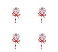 Red Pink Lollipop Ornaments Set 21x8.8cm Bow Accent Christmas Tree | Plastic construction Smooth edges for child safety Playful candy shape nostalgic festive charm