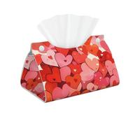 Red Pink Painted Hearts Long Leather Tissue Box Cover - 7.9x4.9x4.5 Inch Waterproof Pu Tissue Holder for Home, Office, Car | Modern Tissue Box for Living Room, Bedroom