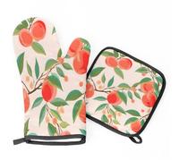 Red Pink Peach Oven Mitts & Pot Holders BBQ Gloves, Heat Resistant Kitchen Oven Gloves Hot Pads for Cooking Baking