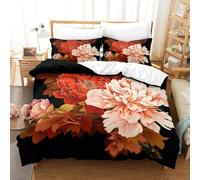 Red-pink Peonies Duvet Cover 3 Pieces 3D Printed Chinese-style Art Quilt Cover Quality Bedding Sets with 2 Pillow Cases with Zipper Closure for Kids Girls Boys Adults Bedroom Single（140x200cm）
