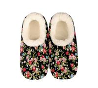Red Pink Roses Floral Printed Slippers for Women Slipper Socks Soft House Slippers Shoes for Bedroom Indoor, Winter Cozy Christmas Gifts
