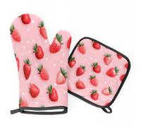 Red Pink Strawberry Fruit Oven Mitts & Pot Holders BBQ Gloves, Heat Resistant Kitchen Oven Gloves Hot Pads for Cooking Baking