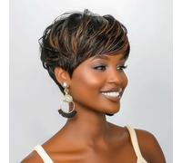 RED PIXIE Short Curly Wigs for Black Women Pixie Cut Wig for Women Short Hair Black Wig with Bangs Natural Wavy Synthetic Wigs for Black Women