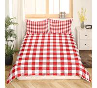Red Plaid Buffalo Check Plaid Comforter Cover Classic Gingham Pattern Duvet Cover Room Red White Grid Bedspread Cover Single Bedding Collection 2Pcs