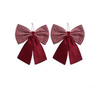 Red Plaid Christmas Bow Ornament 50x40cm Fabric Holiday Accent | Fabric construction with pre-attached hanging loop suitable for walls doors mantels and trees for festive home for décor