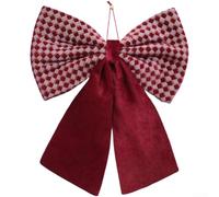 Red Plaid Christmas Bow Ornament 50x40cm Fabric Holiday Accent | Fabric construction with pre-attached hanging loop suitable for walls doors mantels and trees for festive home for décor