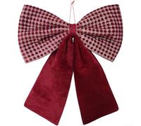 Red Plaid Christmas Bow Ornament 50x40cm Fabric Holiday Decoration | Fabric construction for durability Easy hanging with pre-attached loop Suitable for tree wall mantel or home for(2)