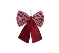 Red Plaid Christmas Bow Ornament 50x40cm Fabric Holiday Decoration | Fabric construction for durability Easy hanging with pre-attached loop Suitable for tree wall mantel or home for(1)