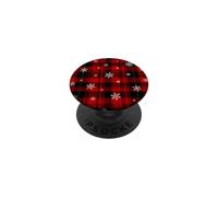 Red Plaid Tartan Christmas Holiday Snowflakes Pattern PopSockets Adhesive PopGrip