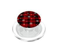 Red Plaid Tartan Christmas Holiday Snowflakes Pattern PopSockets PopGrip for MagSafe
