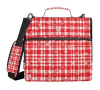 Red Plaid With Hearts 3 Rings Solid Zipper With Handle And Removable Shoulder Strap Waterproof Portable Portfolio For Middle School