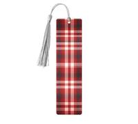 Red Plaid Wood Bookmark for Men Women Reading Wooden Bookmarks Unique Handmade Book Marks with Tassel Pendant Craft Bookmark for Book Lovers Birthday Teachers Gift