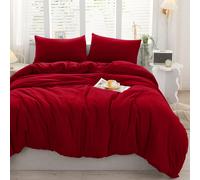 (Red- Plain Dyed Duvet Cover) King Duvet Cover Plain Reversible 3PCS Bedding Set