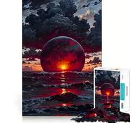 Red Planet Rising Over Ocean 1000 Piece Jigsaw Puzzles for Adults Jigsaw Recall Boost Mental Relax Smooth Cut Birthday Gift (38x52cm)