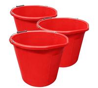 Red Plastic Builders Bucket 3 Gallon 14 Litre Water Mixing Storage with Handle and Spout Made in U.K. Pack of 3