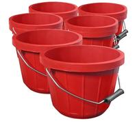 Red Plastic Calf Feed Buckets Heavy Duty with Metal Handle - 2 Gallon 10L Bucket - 10 Pack