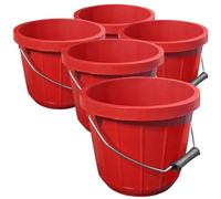 Red Plastic Calf Feed Buckets Heavy Duty with Metal Handle - 2 Gallon 10L Bucket 5 Pack