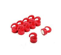 Red Plastic Mini Magnetic Hooks for Fridge, Office, Whiteboard, Noticeboard, Filing Cabinet - 12mm Dia x 20mm Tall - 1kg Pull - Pack of 10