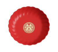 Red Plastic New year Tableware , Shatterproof and Lightweight for Parties, Family Meals, and Special Occasions Happy Plate Set - 4 pieces/set, PP Material，25*25*5cm/pcs