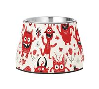 Red Playful Monsters Raised Pets Food Bowls Non Slip Stainless Steel Cats Food Dish for Small Dogs Whisker Fatigue