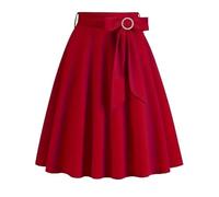 Red Pleated Skirts for Women - 1950S, Midi, Vintage, A Line, Swing, High Waisted, Bow Tie, Knee Length, Flared, Work, Cocktail, Party Skirt