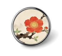 Red Plum Blossom Badge Exquisite Round Alloy Brooch Cute Brooch Fashion Name Badge Lightweight Elegant Pin Compact Circular Alloy Lapel Pin for Id Club Event Souvenir Gift