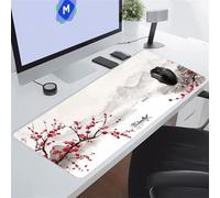 Red Plum Blossoms Landscape Large Gaming Mouse Pad, XXL Extended Gamer Mouse Mat with Stitched Edges, 31.5x11.8x0.12 inch Non-Slip Rubber Base Gaming Desk Mat, Big Long Mousepad for Work, Game, Office