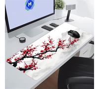 Red Plum Blossoms Large Gaming Mouse Pad, XXL Extended Gamer Mouse Mat with Stitched Edges, 27.5x15.7x0.08 inch Non-Slip Rubber Base Gaming Desk Mat, Big Long Mousepad for Work, Game, Office, Home