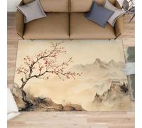 Red Plum Blossoms Rugs Living Room - 120 X 170cm Chinese Landscape Kitchen Rug, Oriental Classical Rugs for Living Room, Washable & Non Slip & Soft Carpet for Home Decor