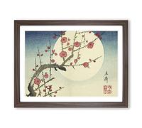 Red Plum Branch & Moon By Utagawa Hiroshige Asian Japanese Framed Print | A4 Walnut Framed Wall Art | Ready to Hang | Asian Space Picture | Living Room Bedroom Lounge Office
