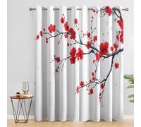 Red Plum Floral Blackout Curtains, Branches Ink Flower Curtains for bedroom, Living Room, Thermal Insulated Noise Reduction Eyelet Drapes, 90 Inch 2 Panels Set, (W90 x L90) PL38