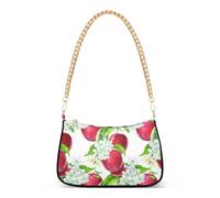 Red Plums Fruits White Floral Prints Shoulder Purses for Women Hobo Evening Purse Chain Strap Zipper Designer Purses