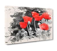 Red PModern OPpy Field Flowers No.7 Modern FC Canvas Wall Art Print Ready to Hang, Framed Picture for Living Room Bedroom Home Office Décor, 24x16 Inch (60x40 cm)