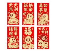 Red Pocket, Lucky Money Envelopes - 6X Hong Bao New Year Envelopes,Lightweight Cash Envelopes,Chinese Red Packets for Health and Wealth