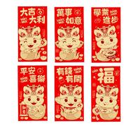 Red Pocket, Lucky Money Envelopes - Pack of 6 Portable Red Envelopes for New Year,Lightweight Cash Envelopes, Chinese Red Packets for Health and Wealth