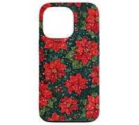 Red Poinsettia and Holly Christmas Botanical Xmas Flower Case for iPhone 13 Pro