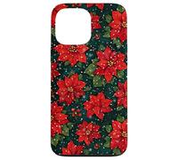 Red Poinsettia and Holly Christmas Botanical Xmas Flower Case for iPhone 13 Pro Max
