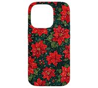 Red Poinsettia and Holly Christmas Botanical Xmas Flower Case for iPhone 14 Pro