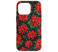 Red Poinsettia and Holly Christmas Botanical Xmas Flower Case for iPhone 16 Pro