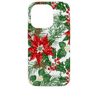 Red Poinsettia Holly Snow Christmas Botanical Xmas Flower Case for iPhone 14 Pro