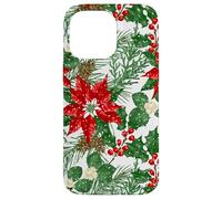 Red Poinsettia Holly Snow Christmas Botanical Xmas Flower Case for iPhone 14 Pro Max